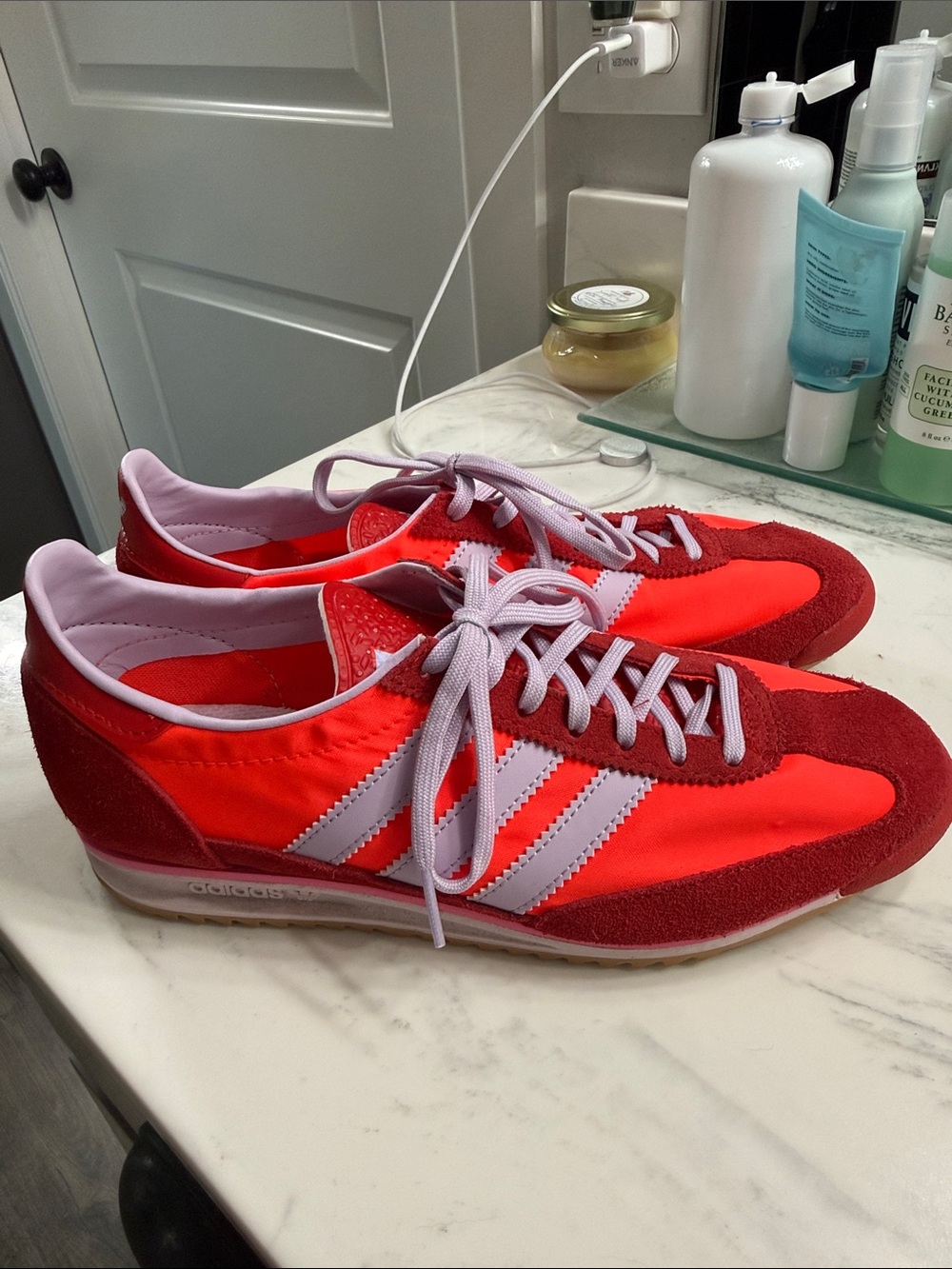 adidas Women’s Bright Red and Light Purple Retro Sneakers